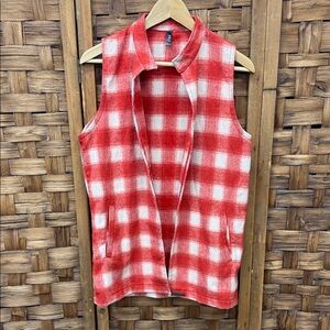 Red and White Plaid Sleeveless Vest